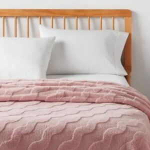 Manta de Felpa color rosa, tamaño Full/Queen - Marca Jacquard