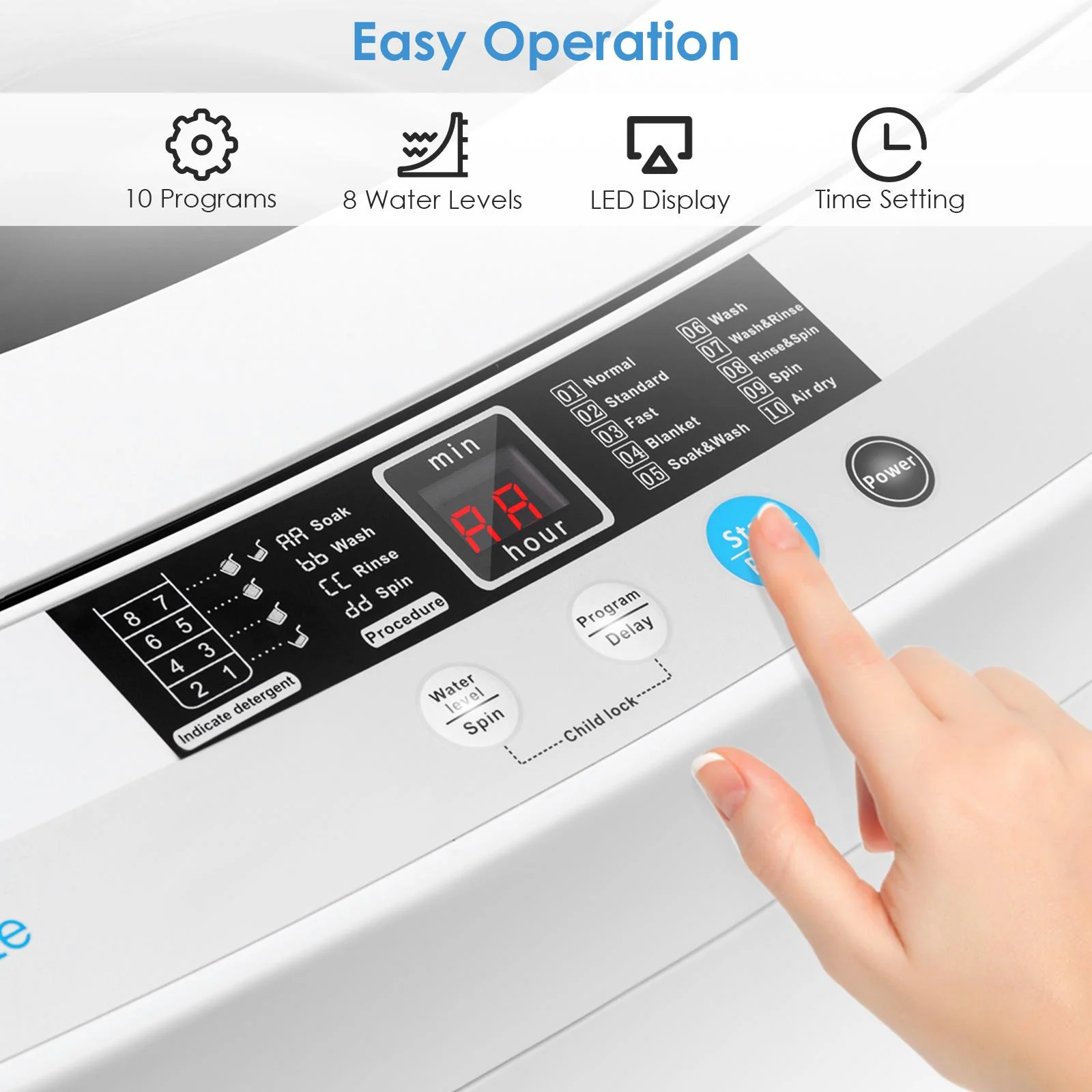 Lavadora automática de 10 programas de 9.92 Lbsmarca Giantex - Imagen 2