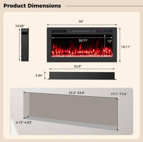 Chimenea eléctrica de 36 pulgadas marca Clihome - Imagen 3