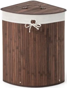 Canasta esquinera de bambú para ropa con tapa - Costway