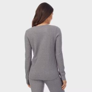 Alternative view of Camiseta de manga larga de pijama, térmica con cuello redondo para mujer, talla M, color gris - Marca Warm Essentials