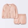 Conjunto de 2 piezas: sueter y short rosa para bebé, talla 12