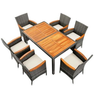Alternative view of Juego de comedor de ratán para exterior de 7 piezas color gris