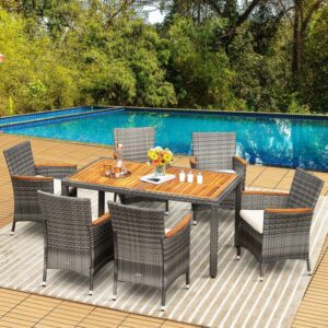 Juego de comedor de ratán para exterior de 7 piezas color gris