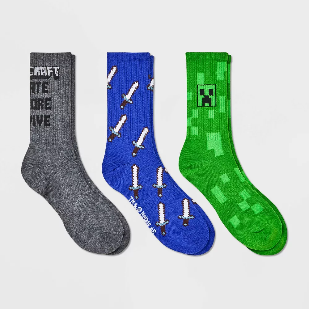 Paquete de 3 pares de calcetines de Minecraft para niño talla 3-10