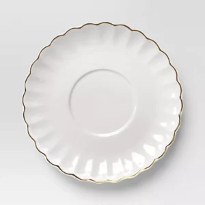 Alternative view of Taza para té de gres con plato de 13.1 oz y borde dorado — Threshold