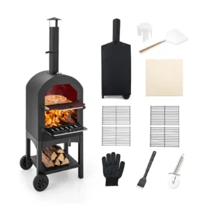 Horno de pizza portátil con termómetro integrado y cajón para cenizas -Costway