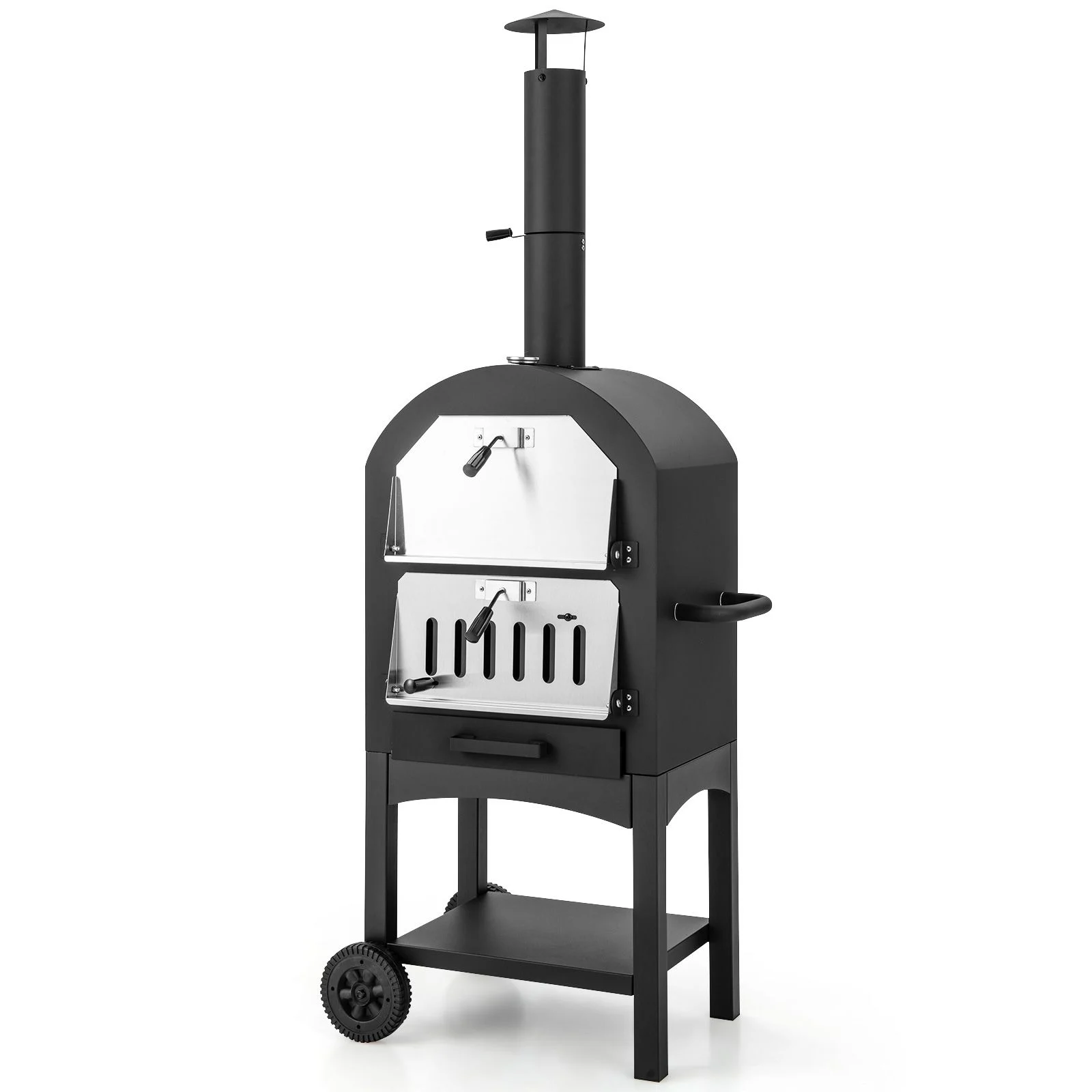 Horno de pizza portátil con termómetro integrado y cajón para cenizas -Costway - Imagen 6