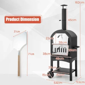 Alternative view of Horno de pizza portátil con termómetro integrado y cajón para cenizas -Costway