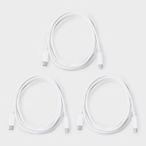 Paquete de 3 cables de carga USB-C a USB-C 1.8 m (6 ft), color blanco - Marca dealworthy