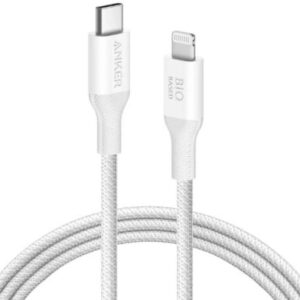 Cable de carga rápida Lightning a USB-C 10 ft ecológico bio-trenzado blanco - Marca Anker