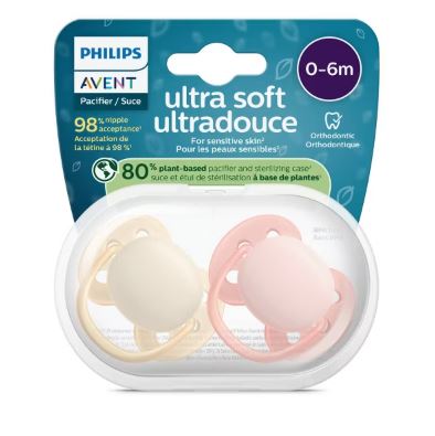 Paquete de 2 chupones ultra suaves ortodóncicos 0-6 meses con estuche esterilizador - Marca Philips Avent - Imagen 2