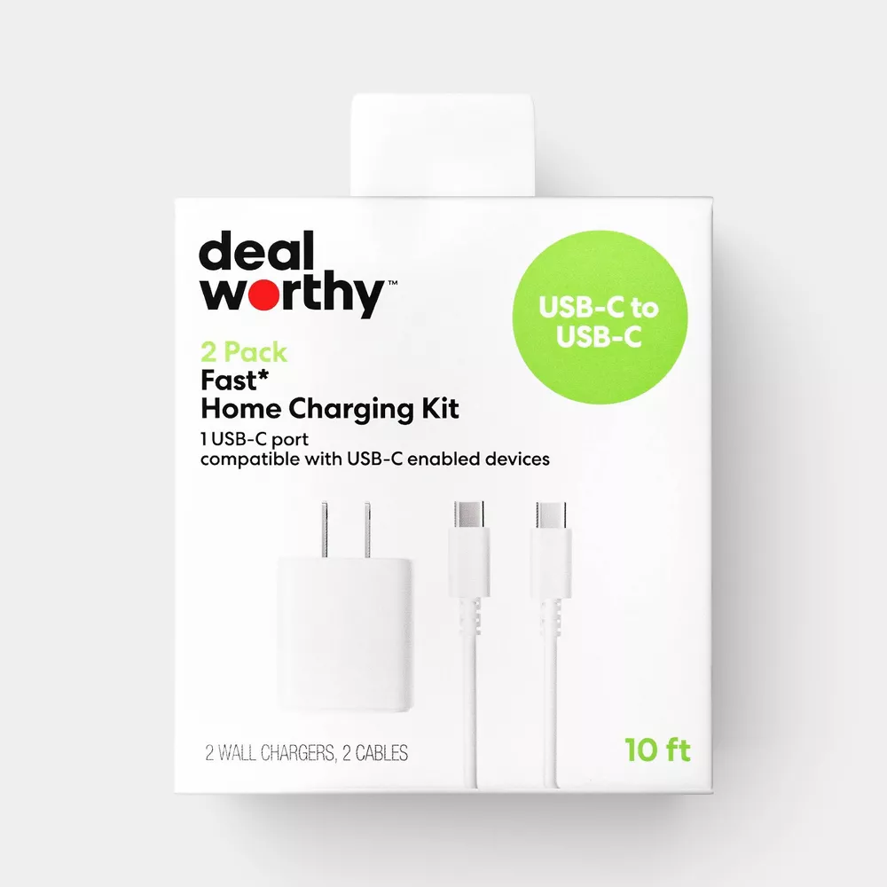 Paquete de 2 cargadores de pared USB-C con cable USB-C a USB-C de 3 metros -Dealworthy
