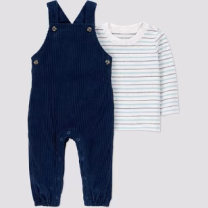 Conjunto de 2 piezas para bebé con overol y camisa a rayas  talla 6 meses -Carter´s