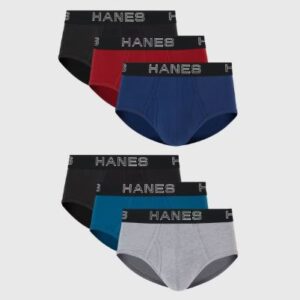 Paquete de 6 calzoncillos clásicos elásticos para hombre talla M azul negro y rojo - Marca Hanes Premium