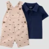 Conjunto de 2 piezas para bebé con overol estampado y playera azul talla recién nacido -Carter´s