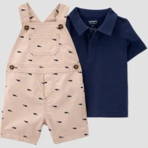 Conjunto de 2 piezas para bebé con overol estampado y playera azul talla recién nacido -Carter´s