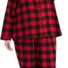 Conjunto de 2 piezas, pijama de franela a cuadros rojo y negro para dama talla 1XL