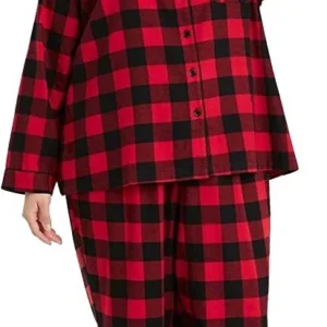 Conjunto de 2 piezas, pijama de franela a cuadros rojo y negro para dama talla 1XL
