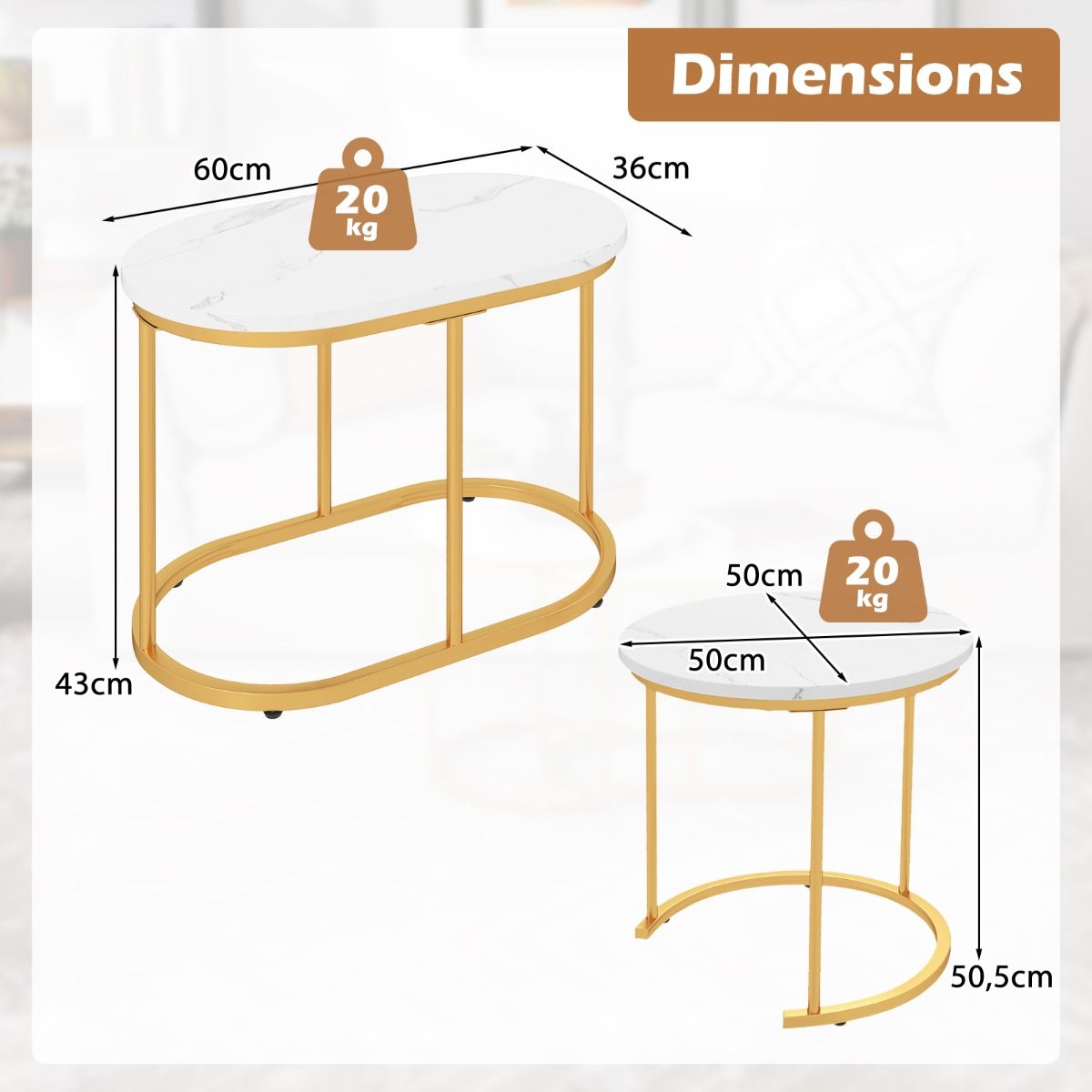 Mesa de centro doble con tablero de mármol dorado -Allegro - Imagen 7