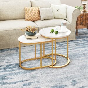 Mesa de centro doble con tablero de mármol dorado -Allegro