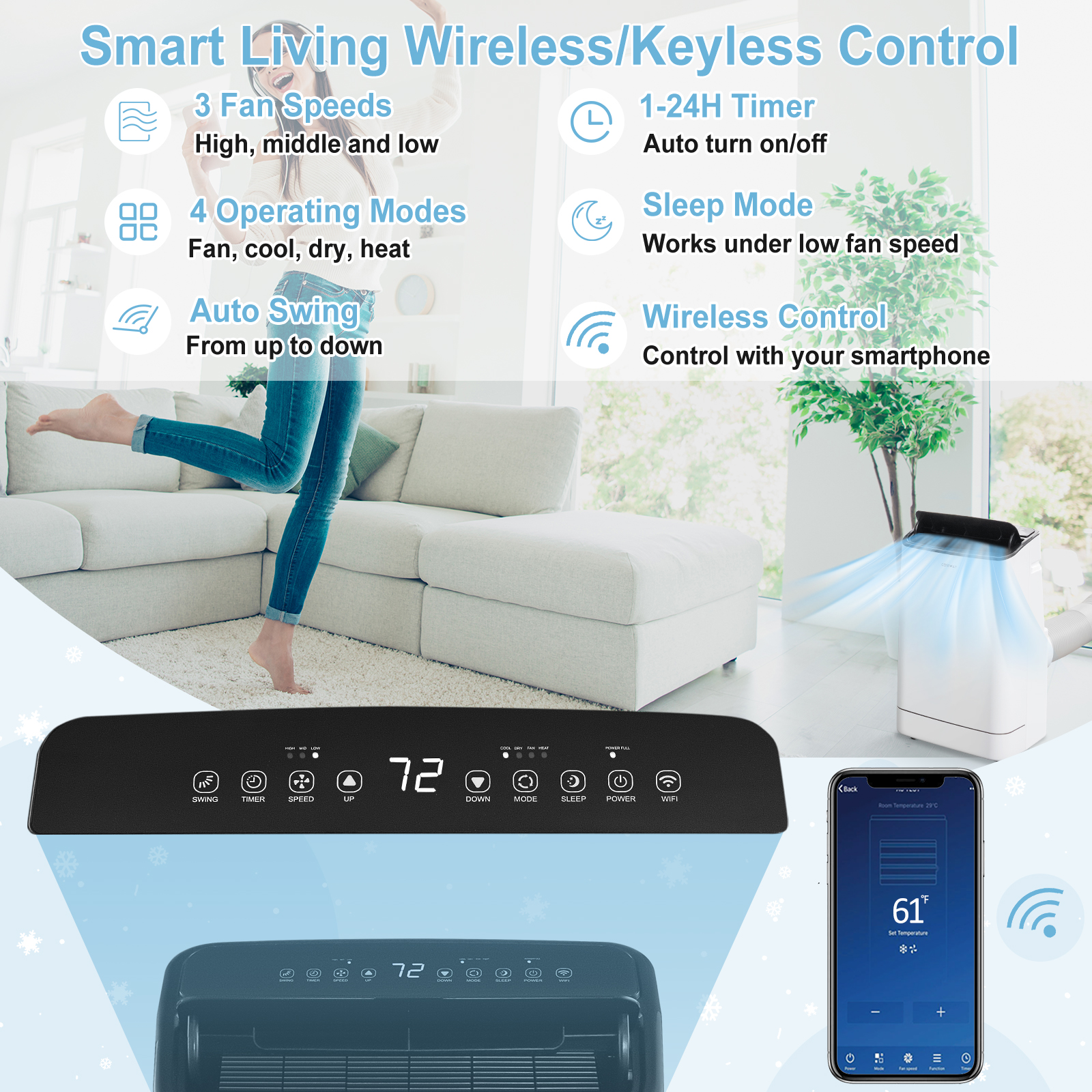 Aire acondicionado portátil 3 en 1 de 15.000 BTU con control remoto -Costway - Imagen 4