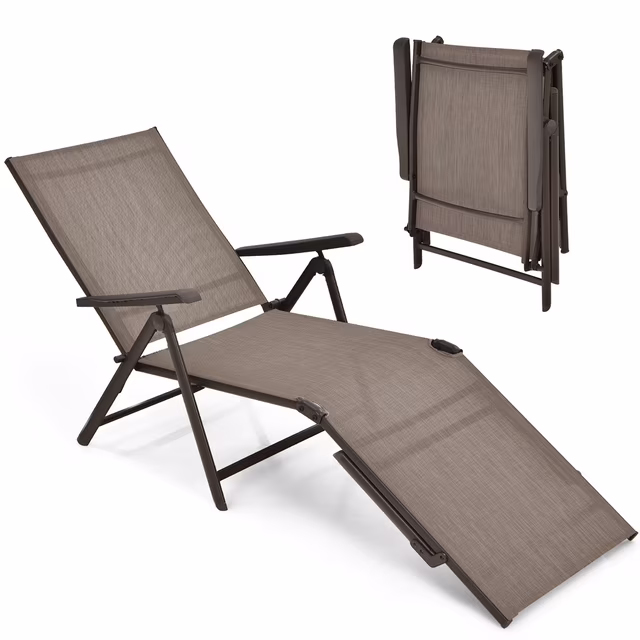 Par de camastros plegables para patio, reclinable y portátil, color café -Costway