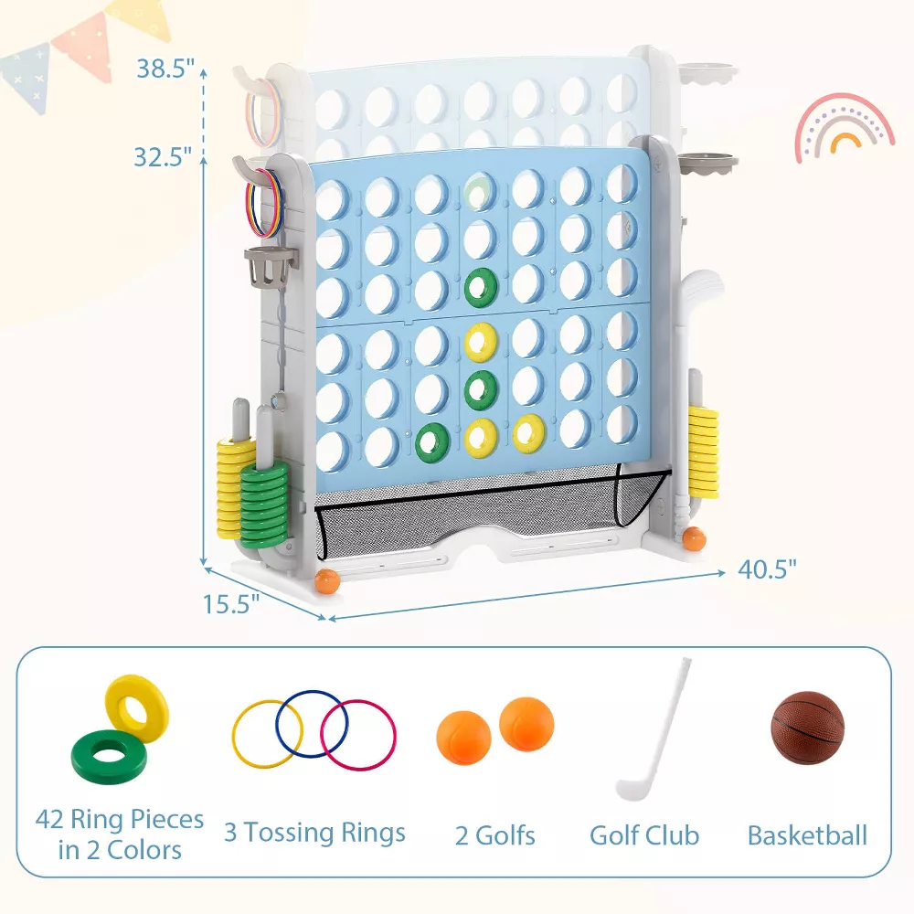 Juego gigante 4 en 1 (Conecta 4, baloncesto, lanzamiento de aros y golf) -Costway - Imagen 8
