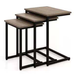 Alternative view of Juego mesas auxiliares de 3 piezas apilables -Costway