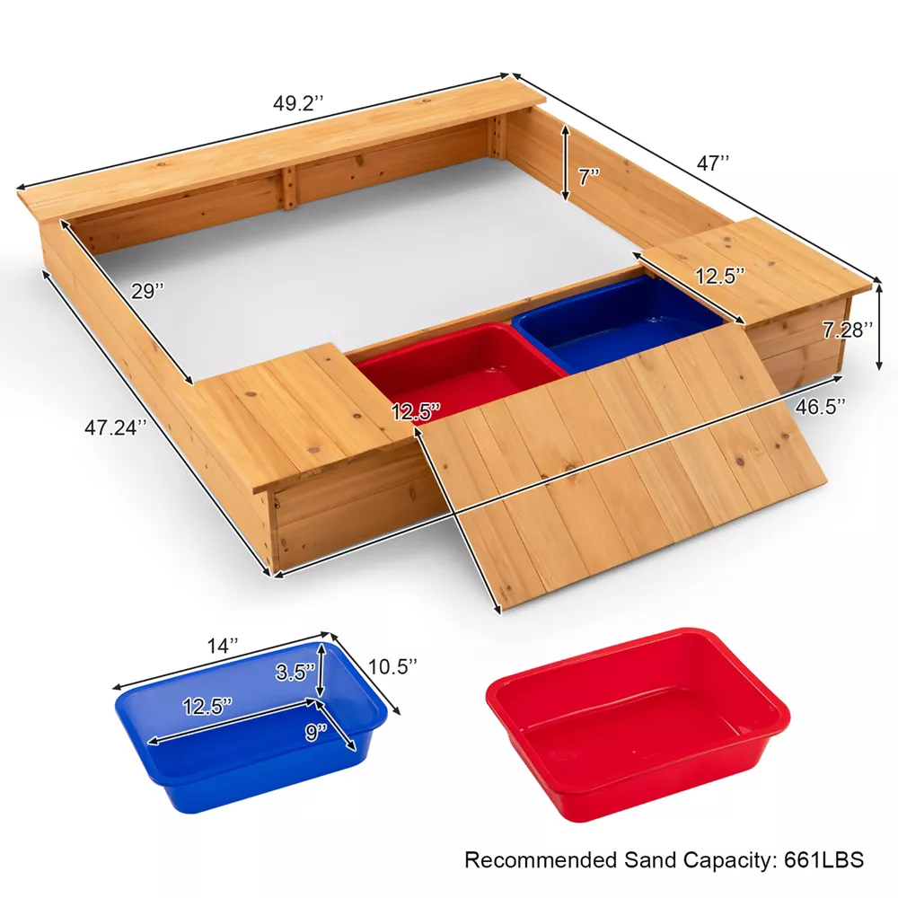 Arenero de madera para niños con bancos y cajas de almacenamiento -Costway - Imagen 3