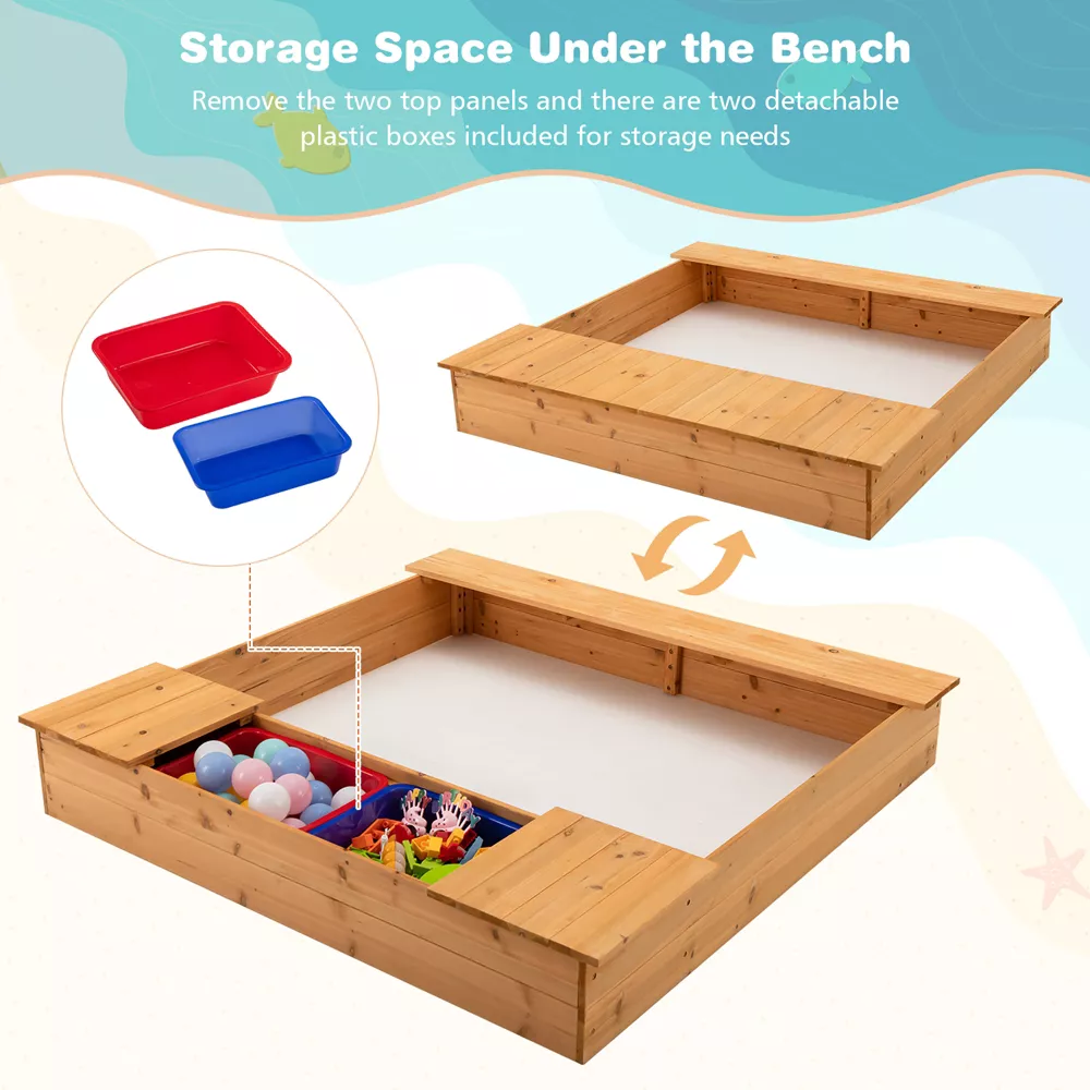 Arenero de madera para niños con bancos y cajas de almacenamiento -Costway - Imagen 6