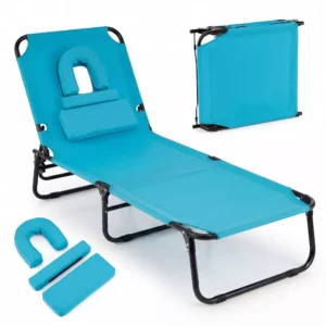 Camastro con respaldo inclinable, almohadas y abertura para la cara, color turquesa -Costway