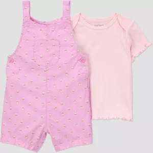 Conjunto de 2 piezas para bebé talla 3 meses con overol y camisa corta -Carter's