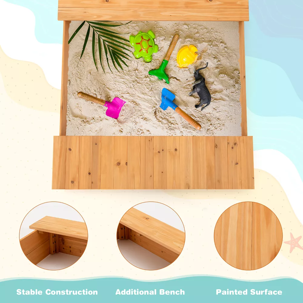 Arenero de madera para niños con bancos y cajas de almacenamiento -Costway - Imagen 4
