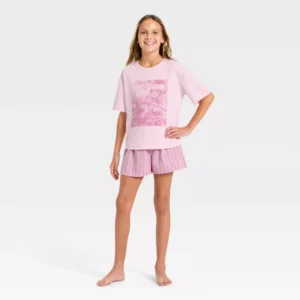 Conjunto de pijama de 2 piezas para niña talla 8 con estampado de mariposas -Art class