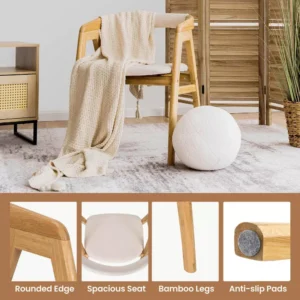 Alternative view of Silla de bamboo con respaldo curvo y almohadillas antideslizantes -Costway