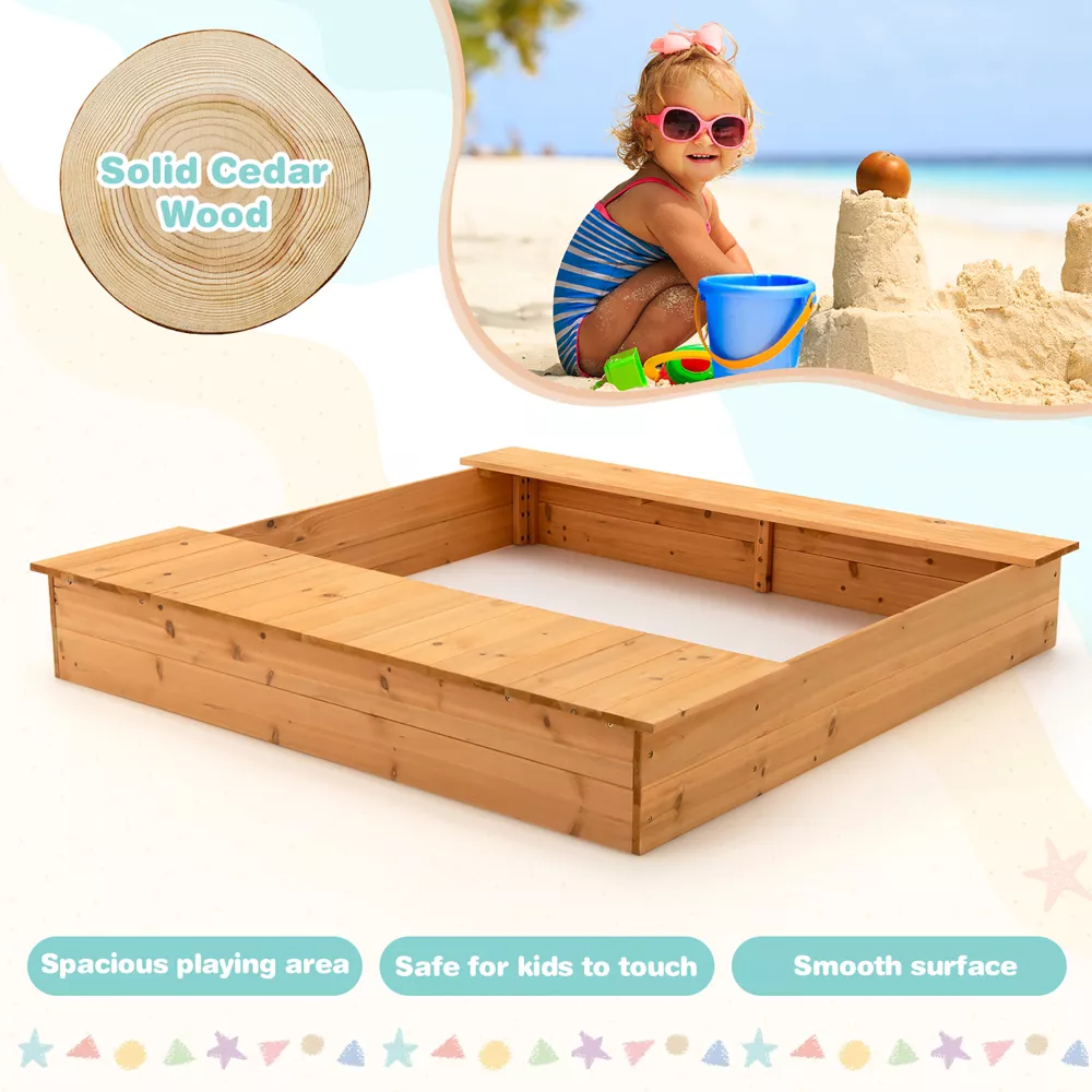 Arenero de madera para niños con bancos y cajas de almacenamiento -Costway - Imagen 5