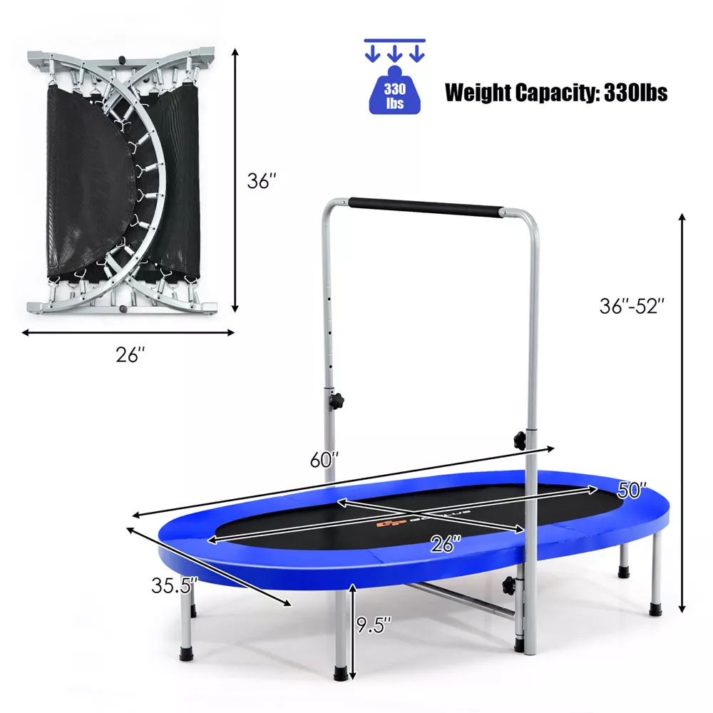 Trampolin plegable de 127 cm para 2 personas con barandilla ajustable - Costway - Imagen 8