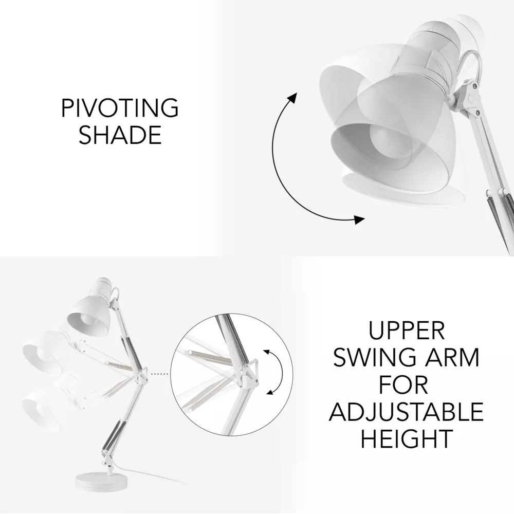 Lámpara de escritorio de 60 W con brazo articulado estilo arquitecto de 71 cm -Globe Electric - Imagen 2
