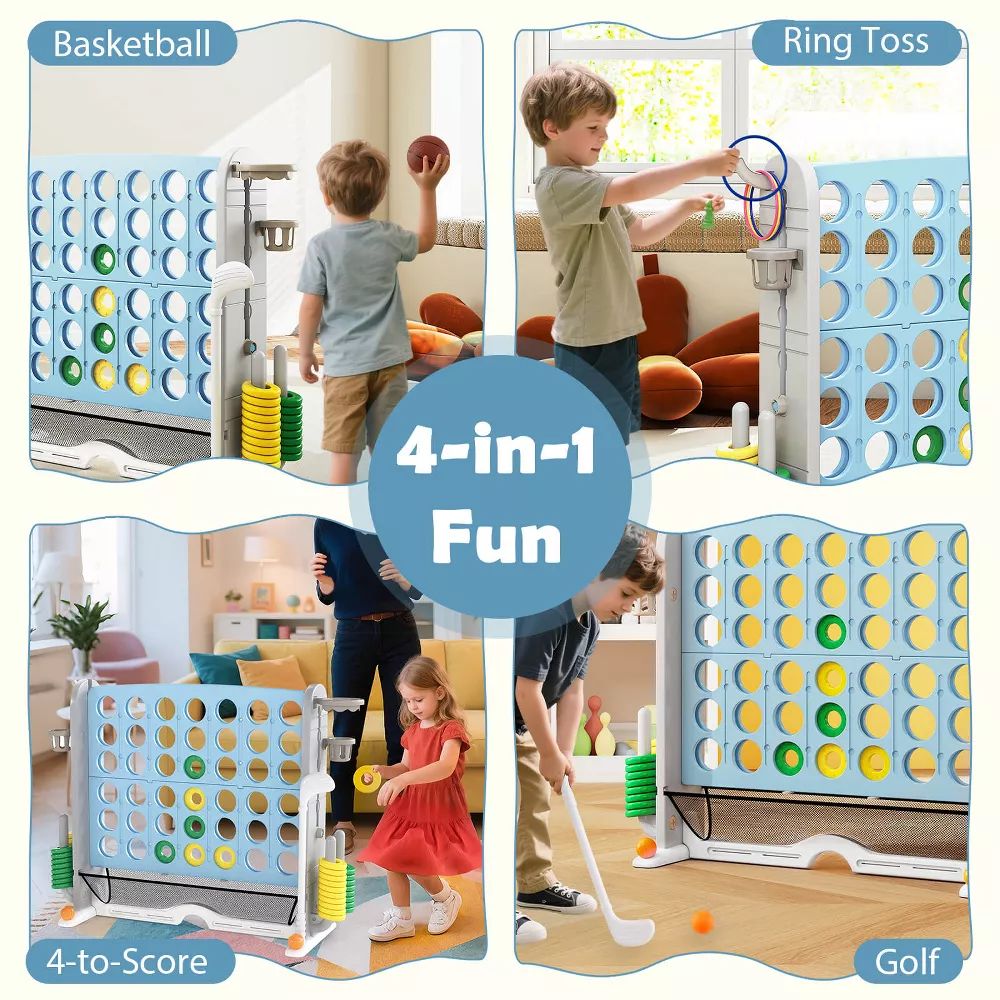 Juego gigante 4 en 1 (Conecta 4, baloncesto, lanzamiento de aros y golf) -Costway - Imagen 6