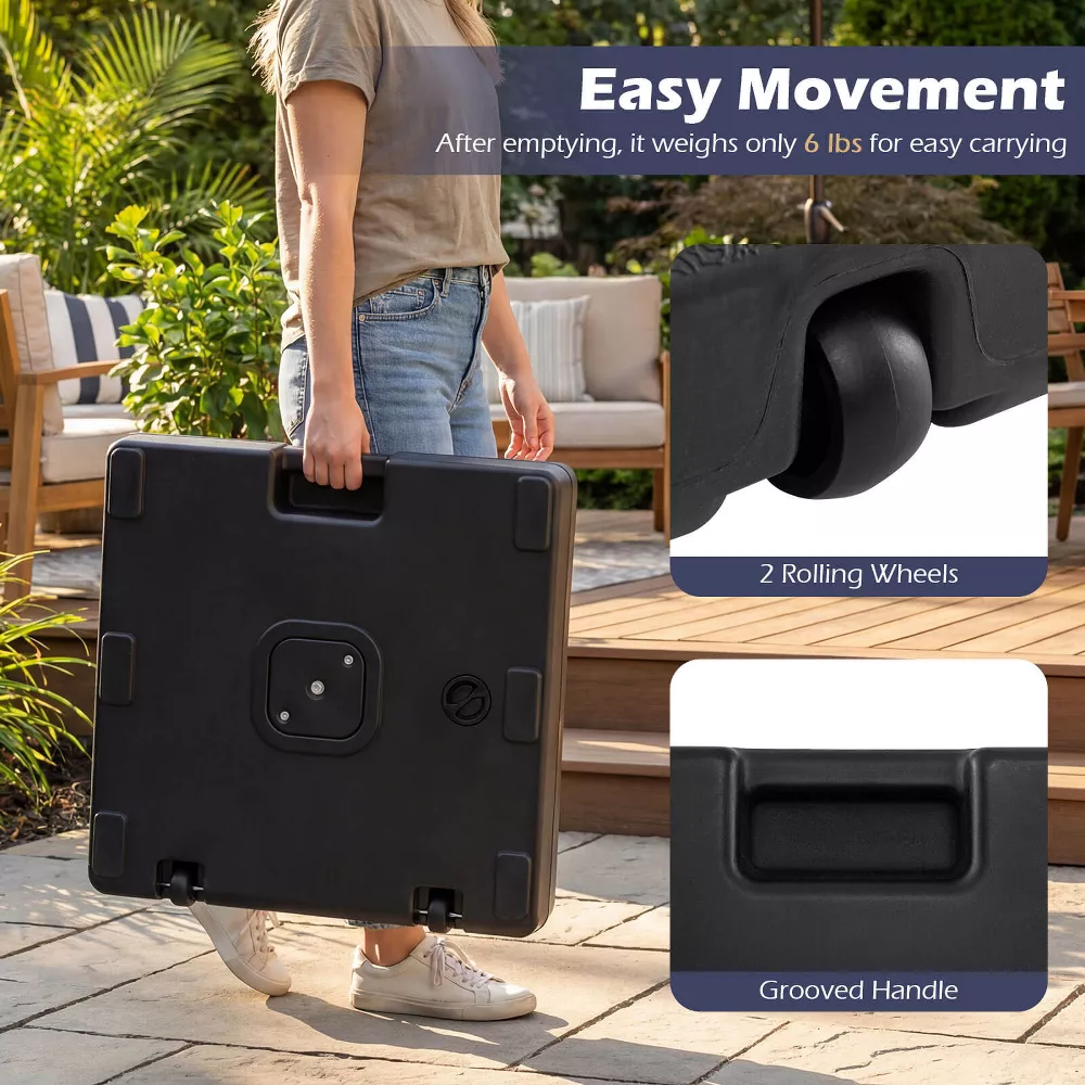 Base para sombrilla rellenable de 40 kg (90 lb) de alta resistencia con 2 ruedas -Costway - Imagen 2