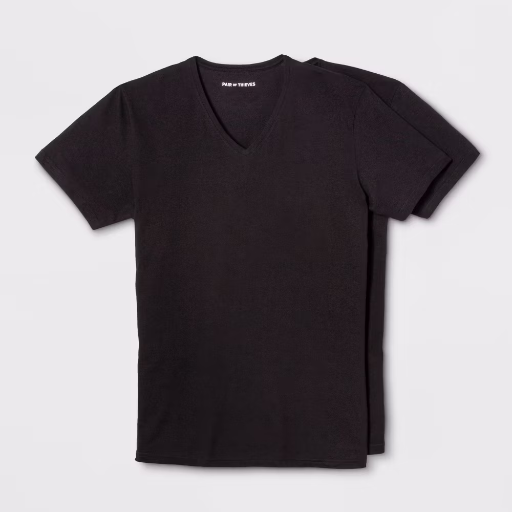 Paquete de 2 camisetas para caballero con cuello V, talla S -Pair of Thieves