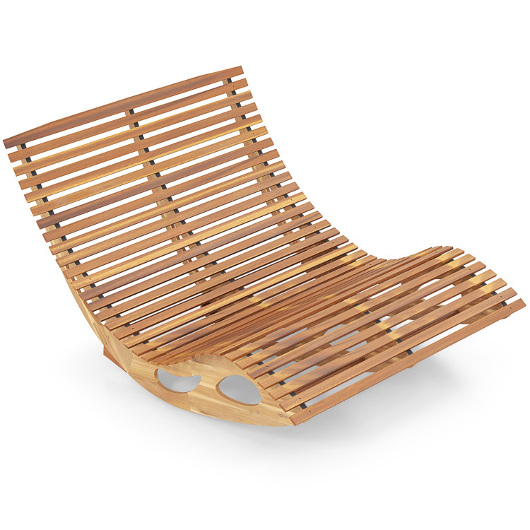 Silla mecedora de madera de acacia con asiento ergonómico curvo par alberca -Costway - Imagen 7