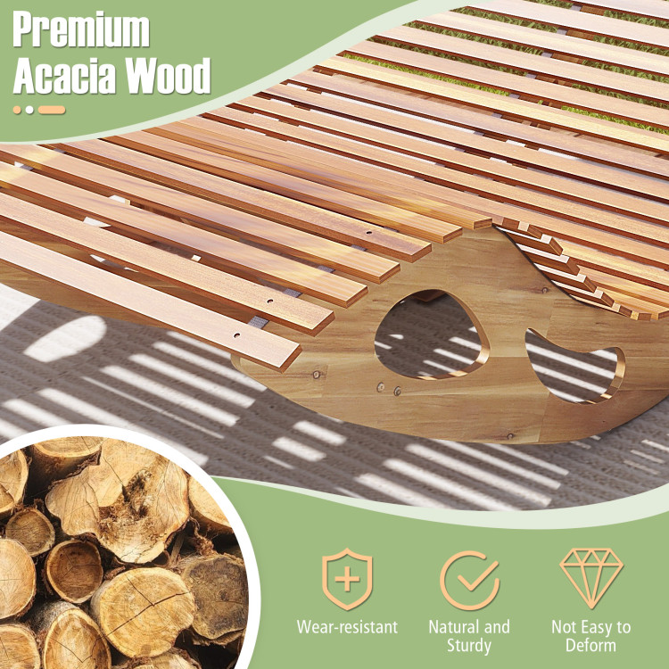 Silla mecedora de madera de acacia con asiento ergonómico curvo par alberca -Costway - Imagen 4
