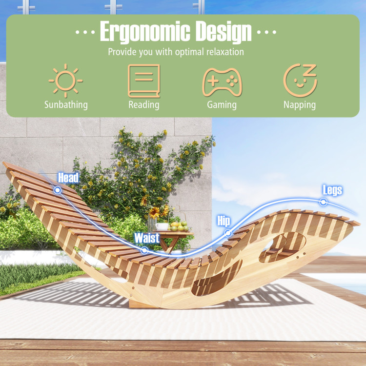 Silla mecedora de madera de acacia con asiento ergonómico curvo par alberca -Costway - Imagen 3