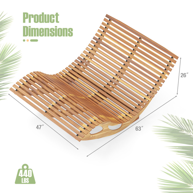 Silla mecedora de madera de acacia con asiento ergonómico curvo par alberca -Costway - Imagen 6
