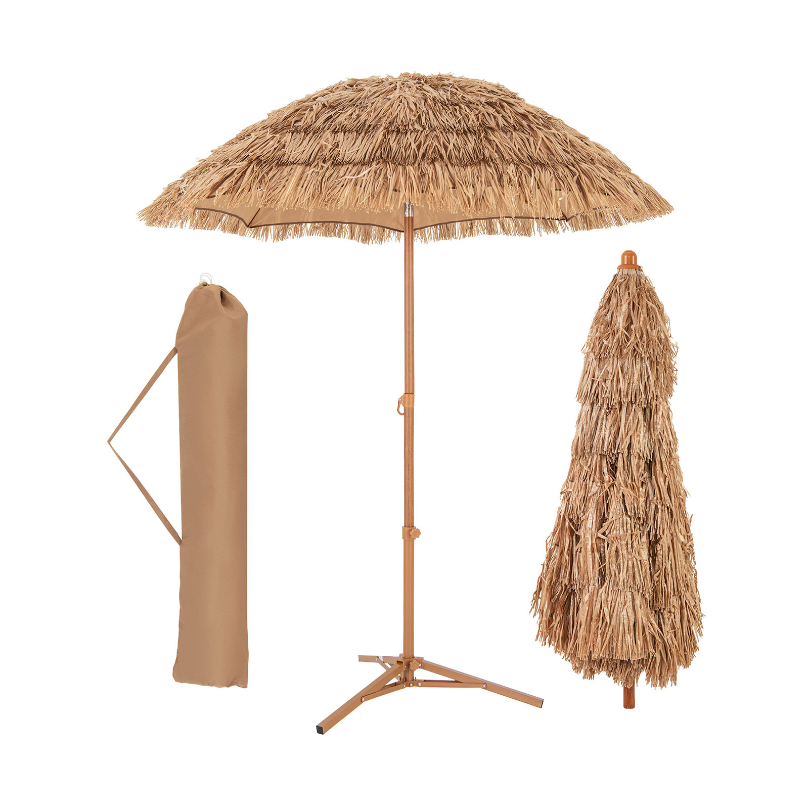 Sombrilla Tiki de 6.5 pies con techo de rafia, base plegable e inclinación -Costway