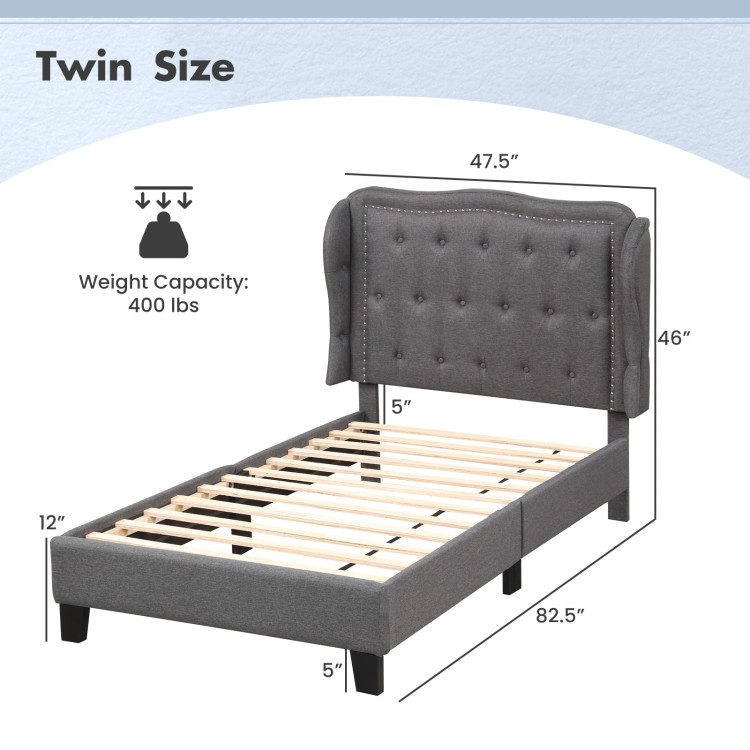 Base de cama con cabecero tapizado tamaño Twin -Costway - Imagen 5