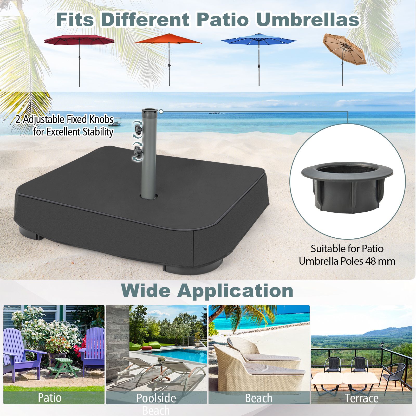 Base para sombrilla exterior de 90 kg, color negro -Costway - Imagen 3