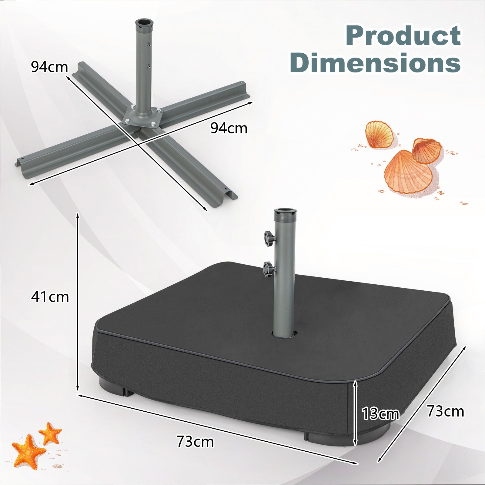 Base para sombrilla exterior de 90 kg, color negro -Costway - Imagen 5
